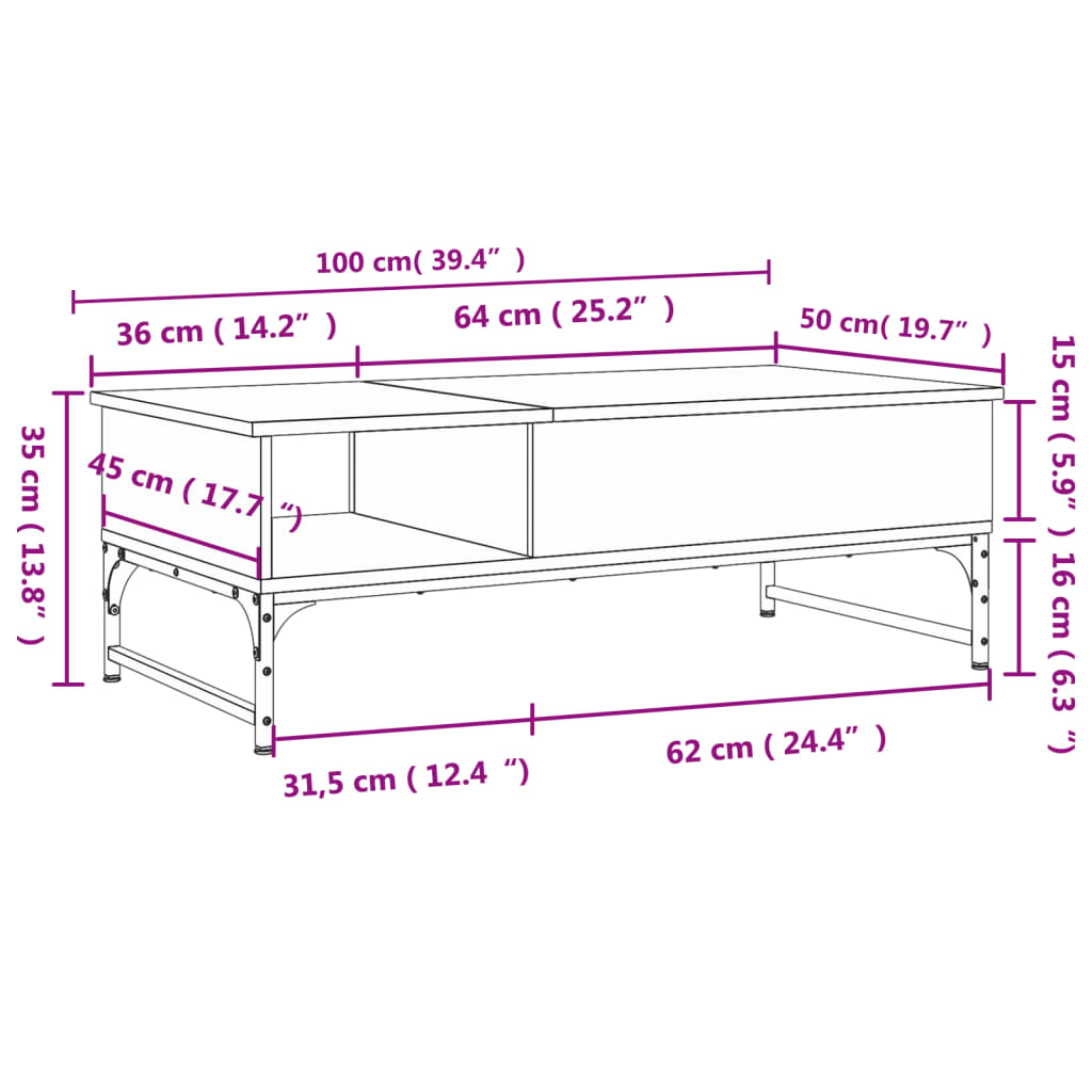 Salontafel 100x50x35 cm bewerkt hout en metaal gerookt eiken