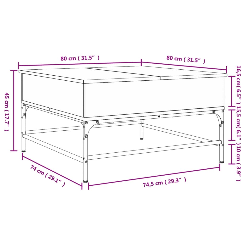 Salontafel 80x80x45 cm bewerkt hout en metaal zwart