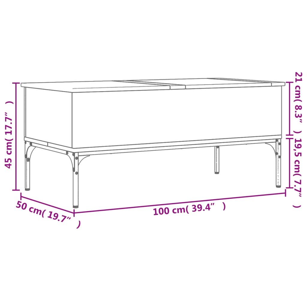 Salontafel 100x50x45 cm bewerkt hout en metaal gerookt eiken