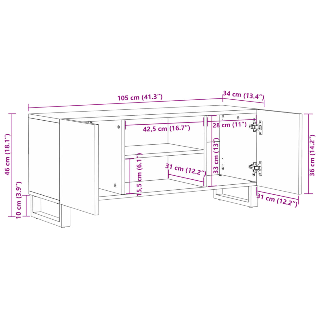 Tv-meubel 105x34x46 cm massief acaciahout