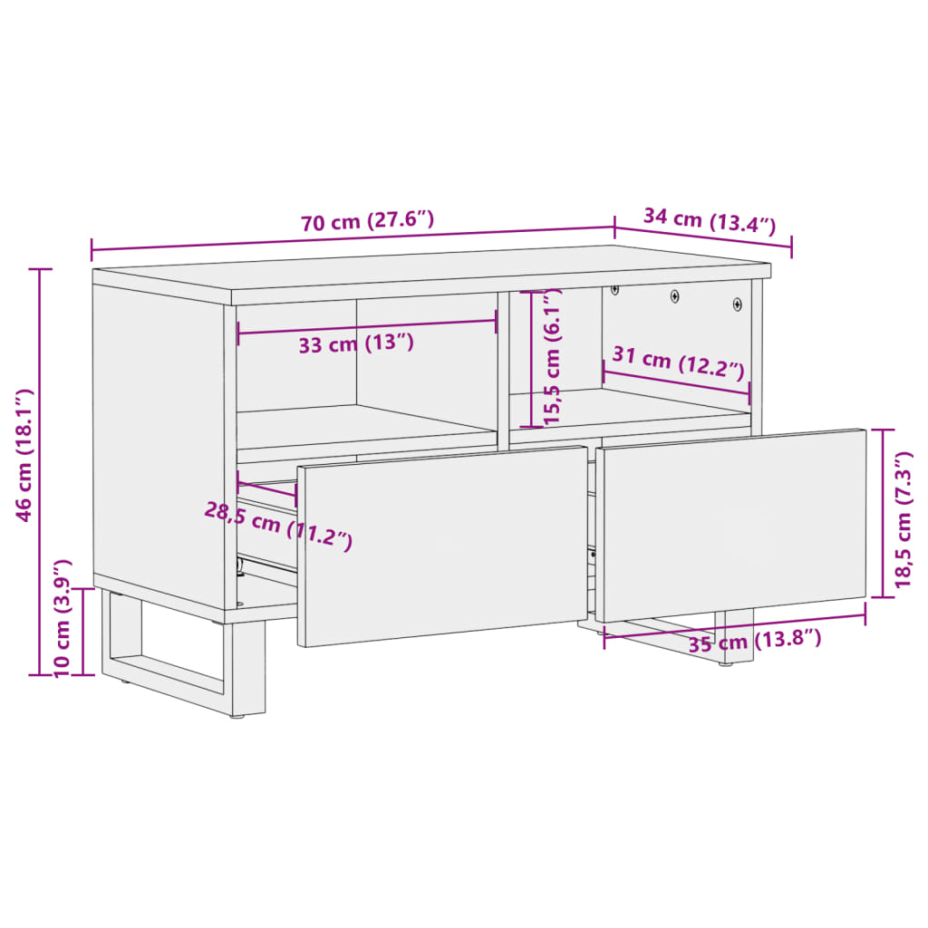 Tv-meubel 70x34x46 cm massief acaciahout