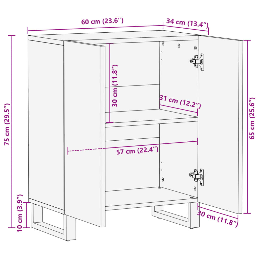 Dressoir 60x34x75 cm massief mangohout