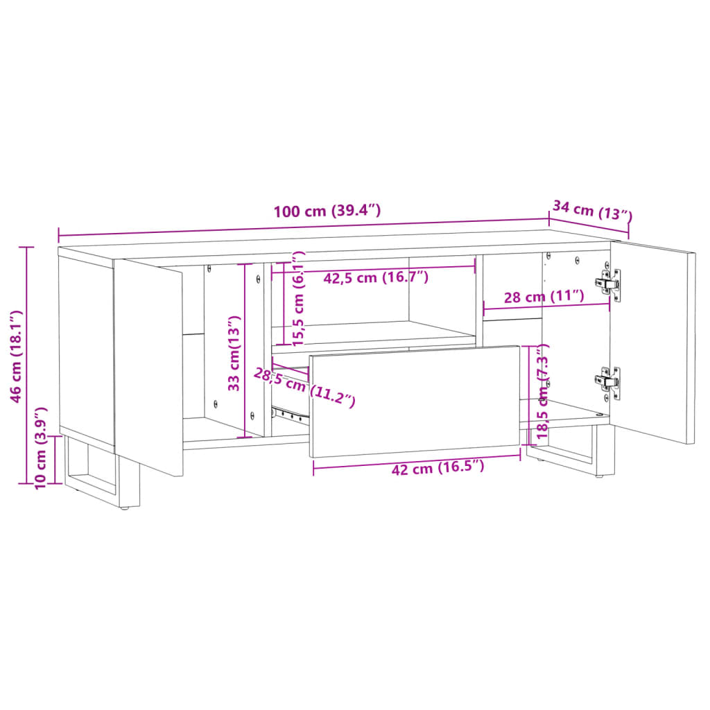 Tv-meubel 100x34x46 cm massief acaciahout