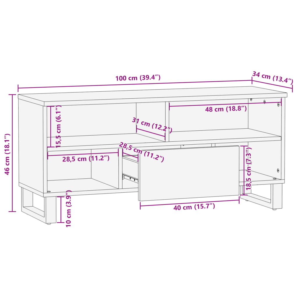 Tv-meubel 100x34x46 cm massief mangohout