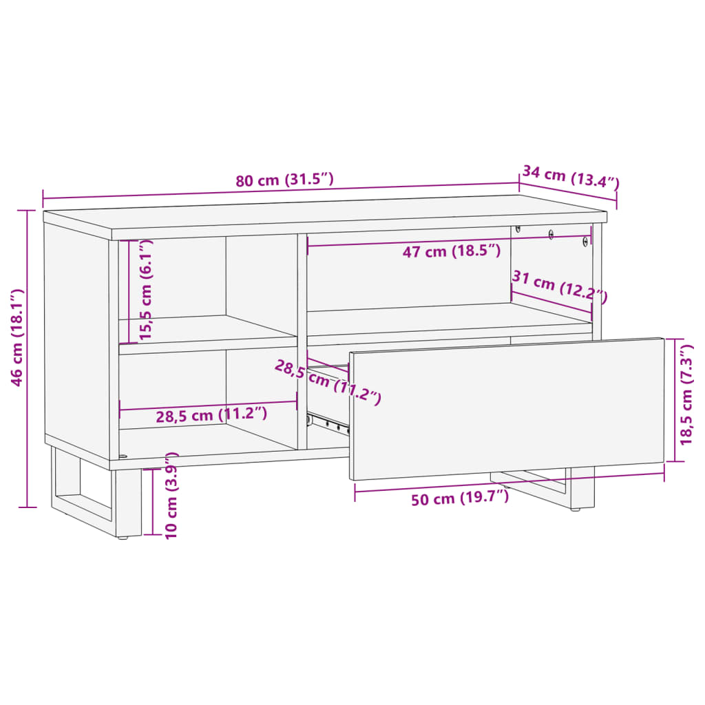 Tv-meubel 80x34x46 cm massief acaciahout