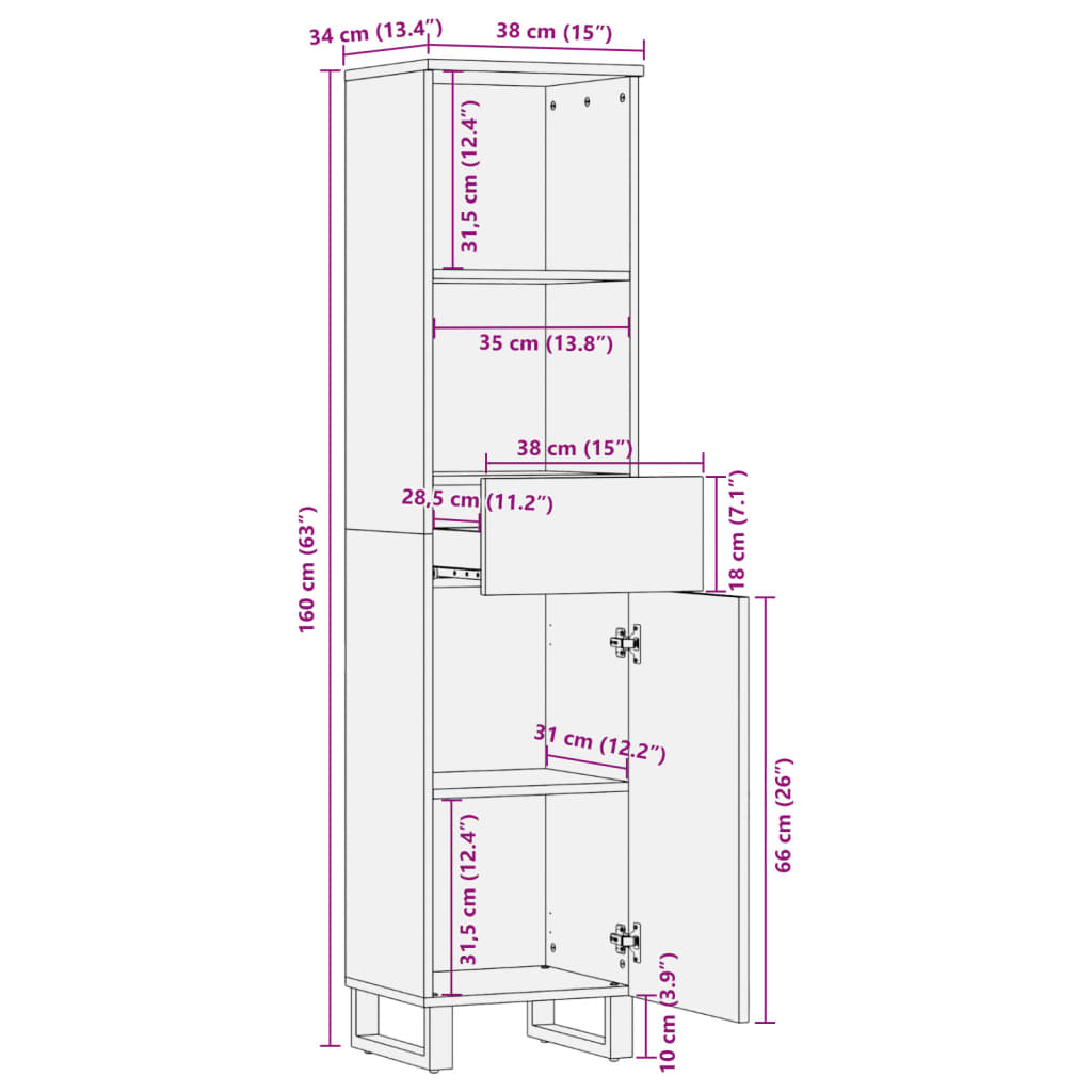 Dressoir 38x34x160 cm massief acaciahout