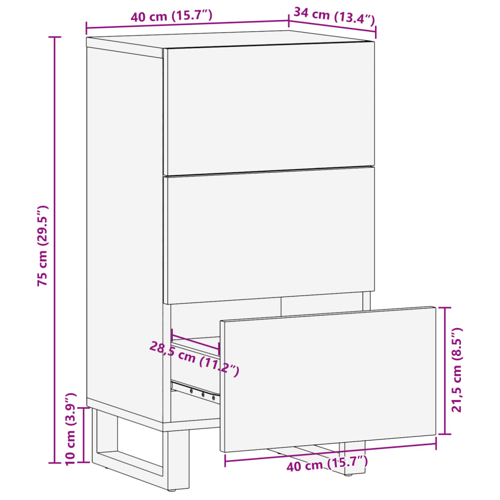 Dressoir 40x34x75 cm massief mangohout bruin