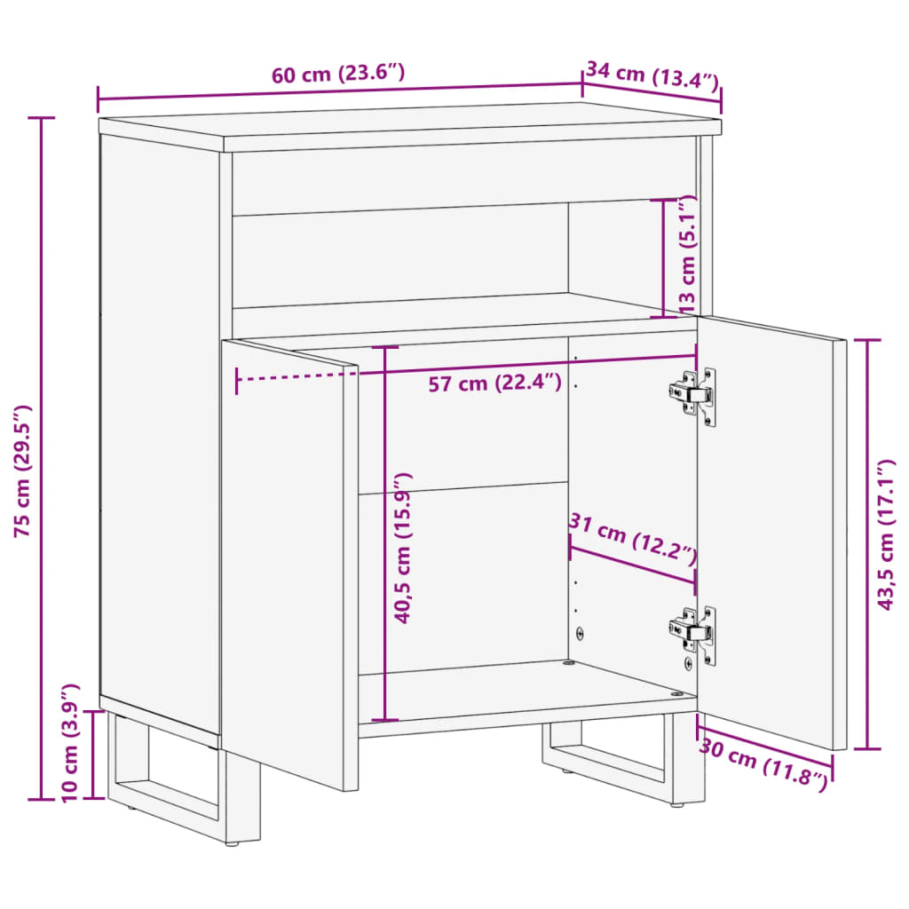 Dressoir 60x34x75 cm massief acaciahout