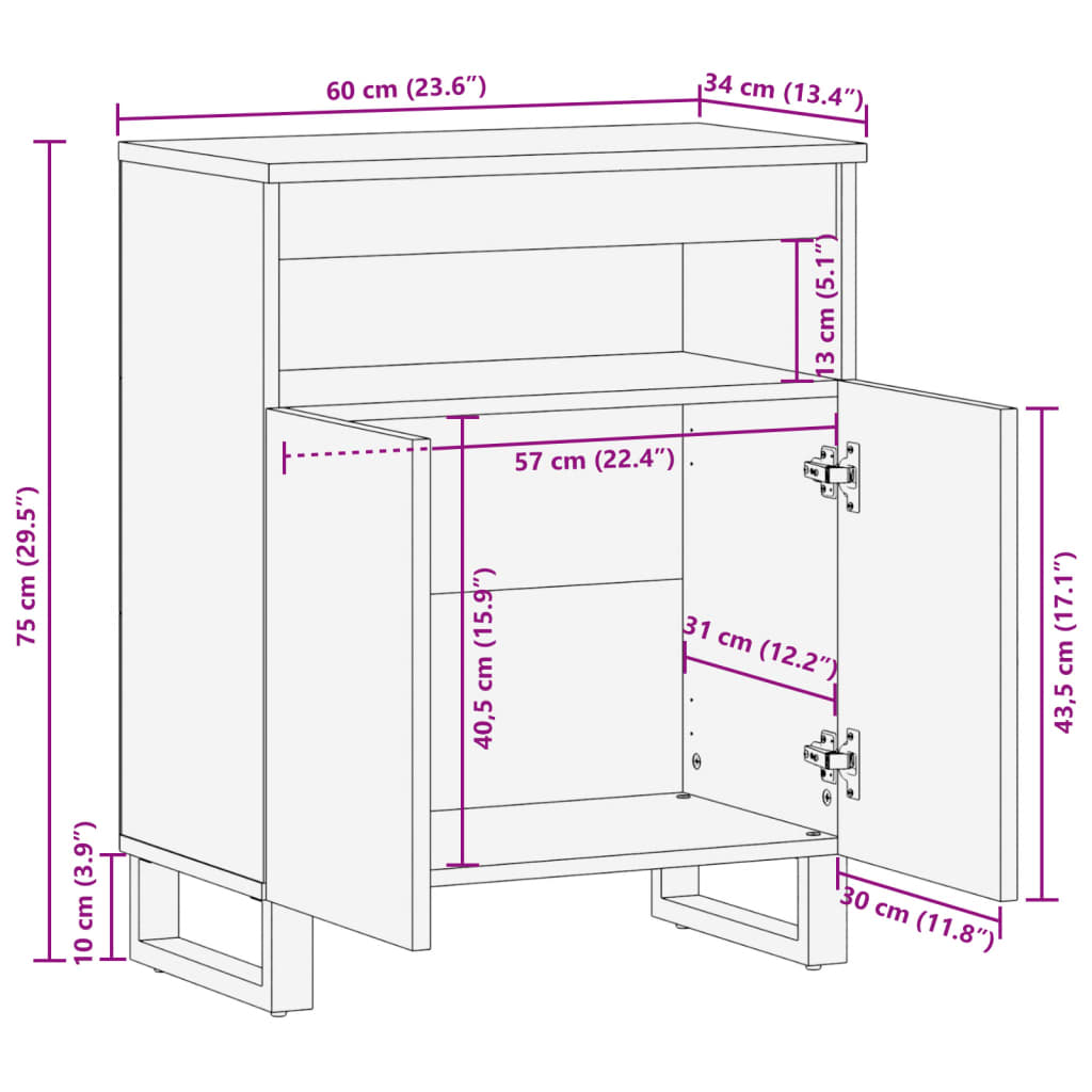 Dressoir 60x34x75 cm massief acaciahout