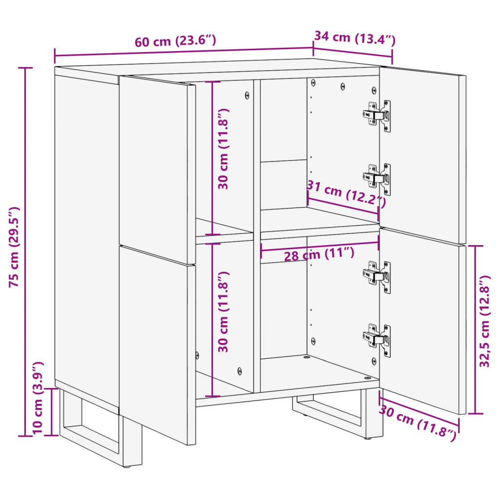 Dressoir 60x34x75 cm massief acaciahout