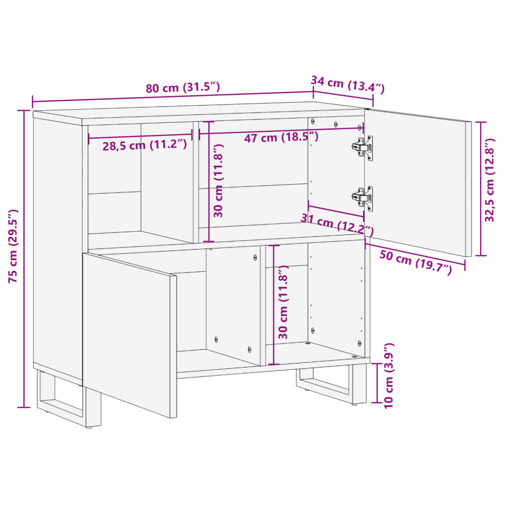 Dressoir 80x34x75 cm massief mangohout