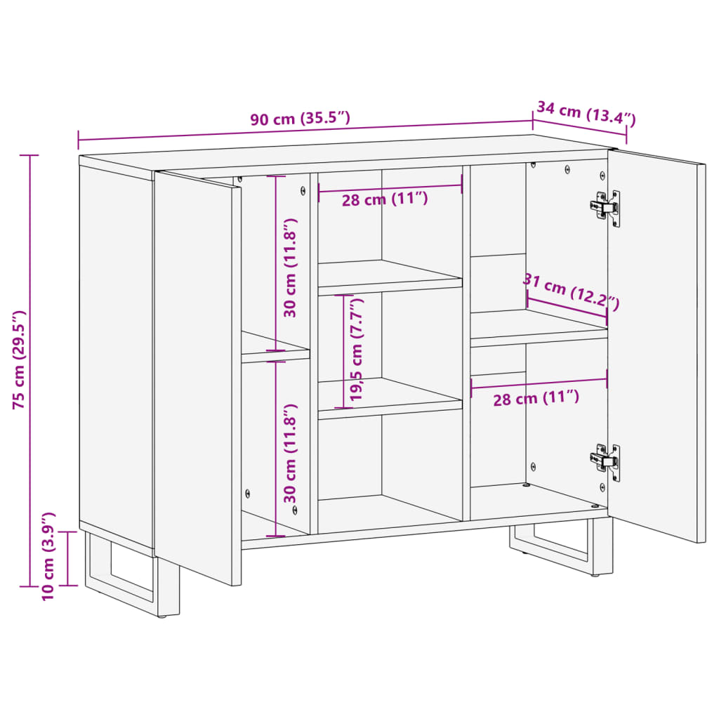 Dressoir 90x34x75 cm massief acaciahout