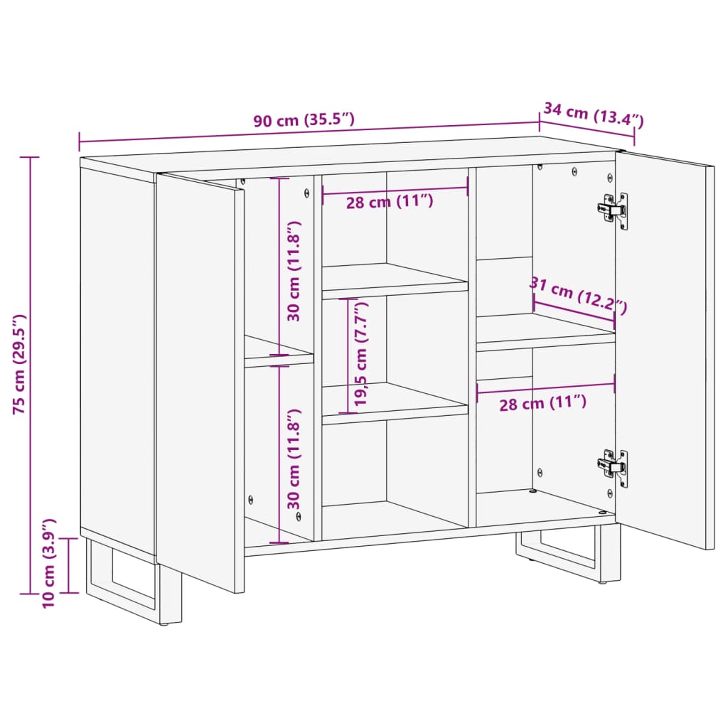 Dressoir 90x34x75 cm massief acaciahout