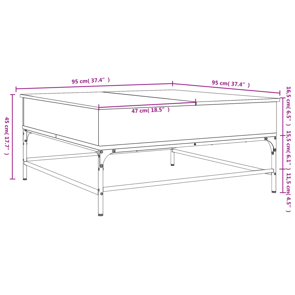 Salontafel 95x95x45 cm bewerkt hout en metaal zwart