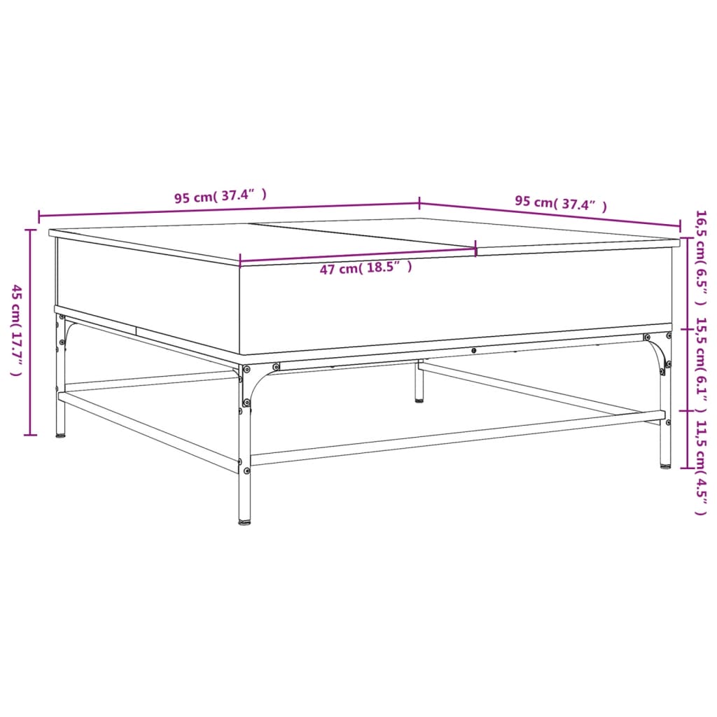 Salontafel 95x95x45 cm bewerkt hout en metaal bruin eikenkleur