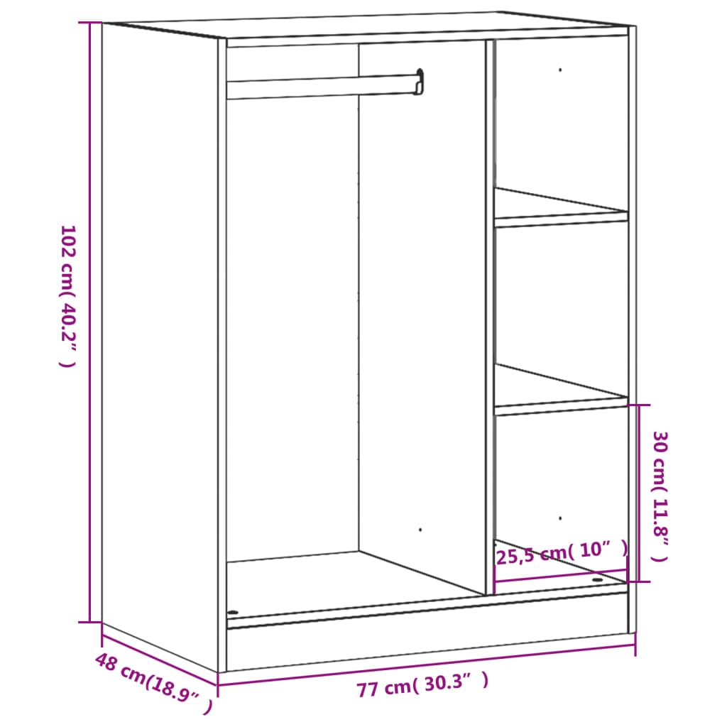 Kledingkast 77x48x102 cm bewerkt hout betongrijs