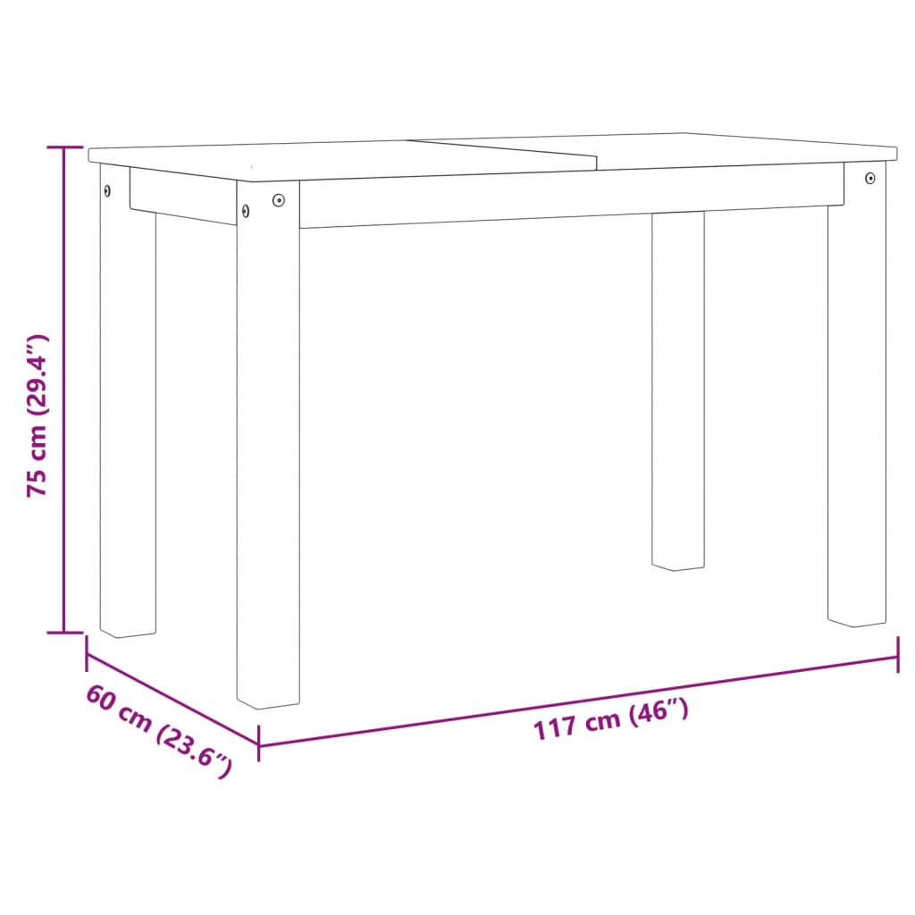 Eettafel Panama 117x60x75 cm massief grenenhout grijs