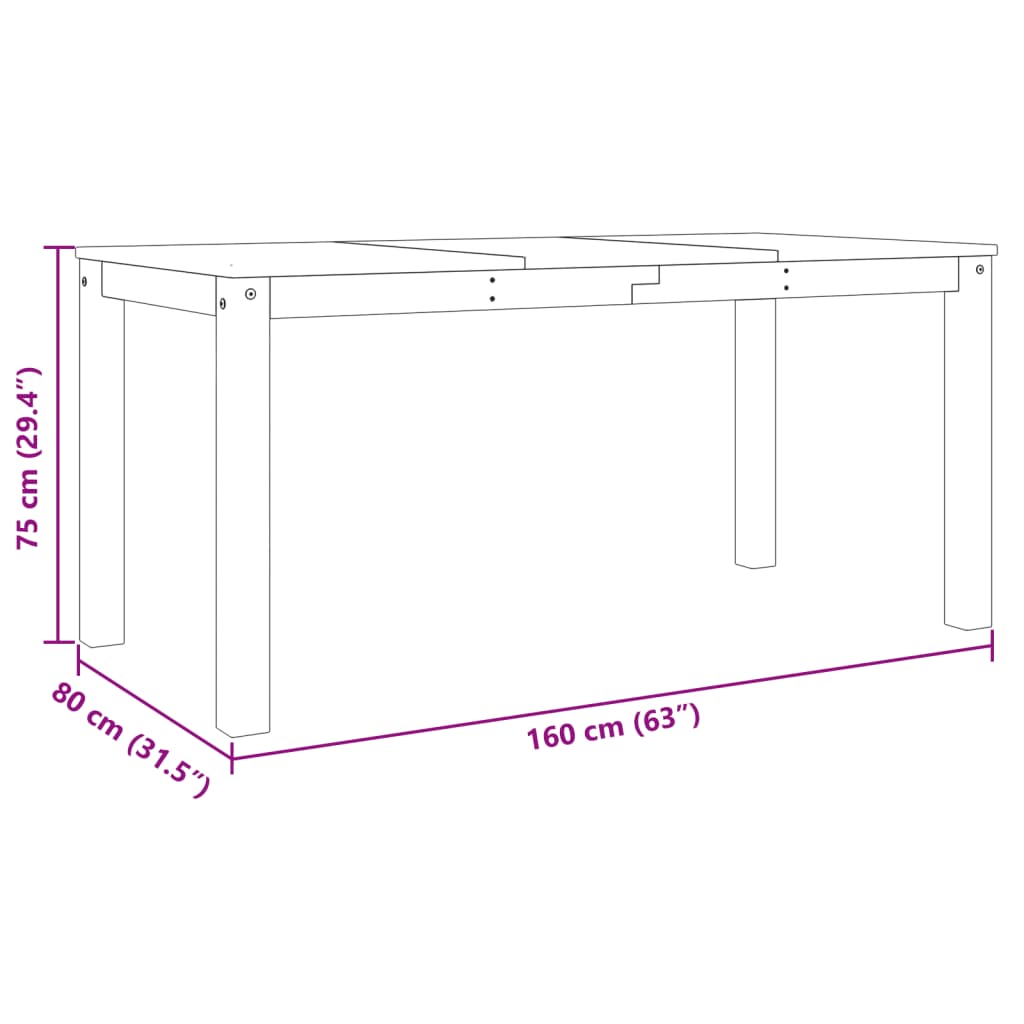 Eettafel Panama 160x80x75 cm massief grenenhout