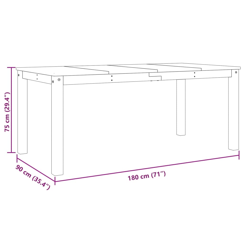 Eettafel Panama 180x90x75 cm massief grenenhout