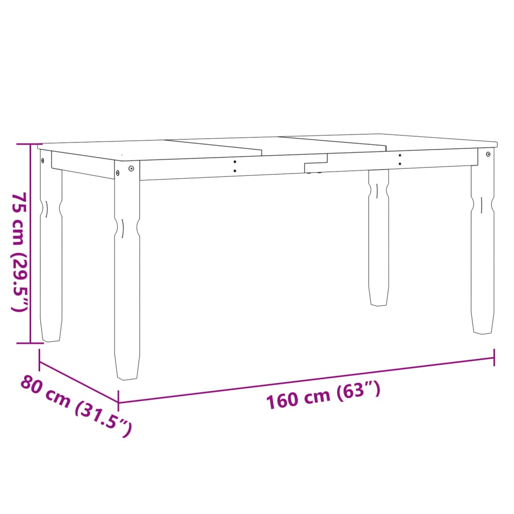 Eettafel Corona 160x80x75 cm massief grenenhout