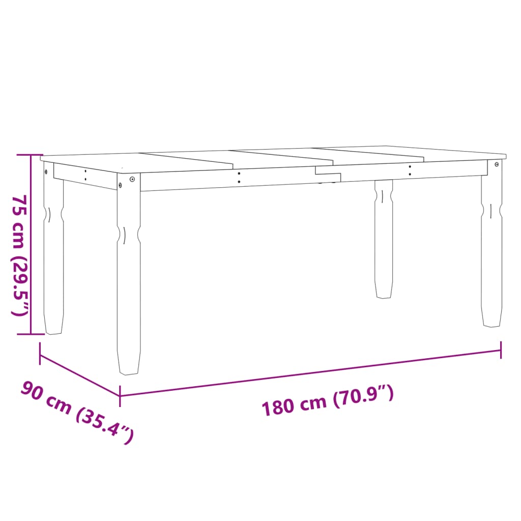 Eettafel Corona 180x90x75 cm massief grenenhout