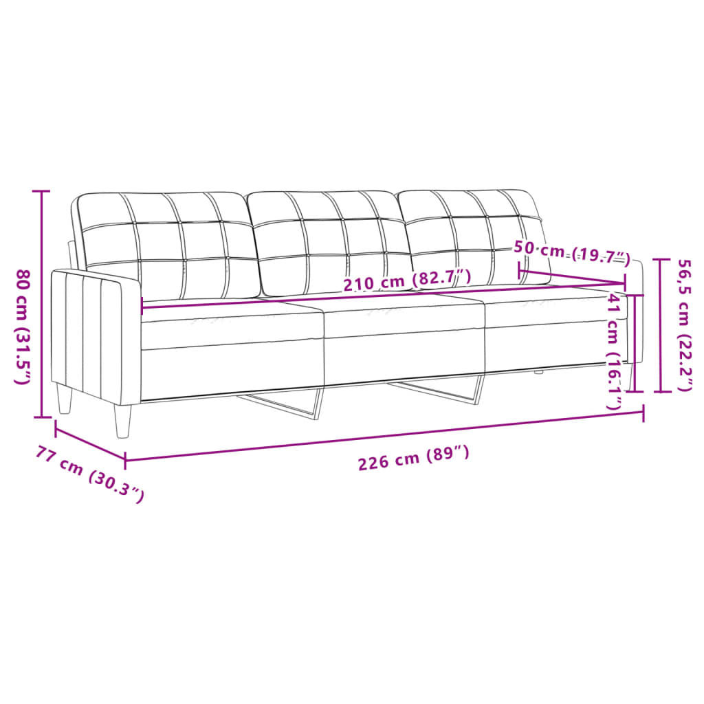 Driezitsbank 210 cm stof taupe