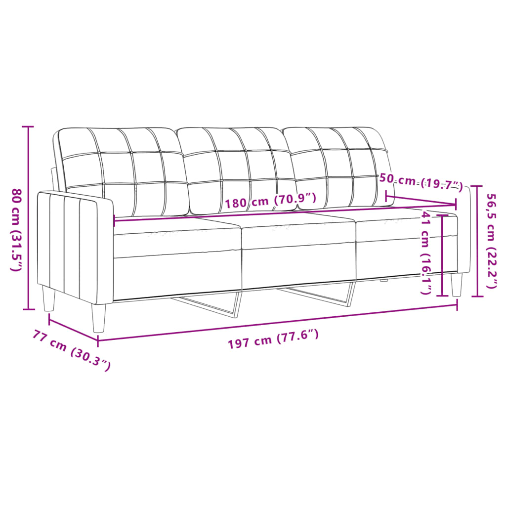 Driezitsbank 180 cm fluweel lichtgrijs