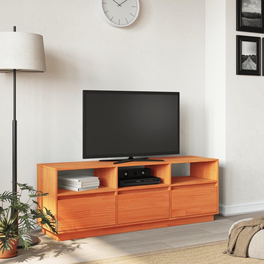 Tv-meubel 140x37x50 cm massief grenenhout wasbruin