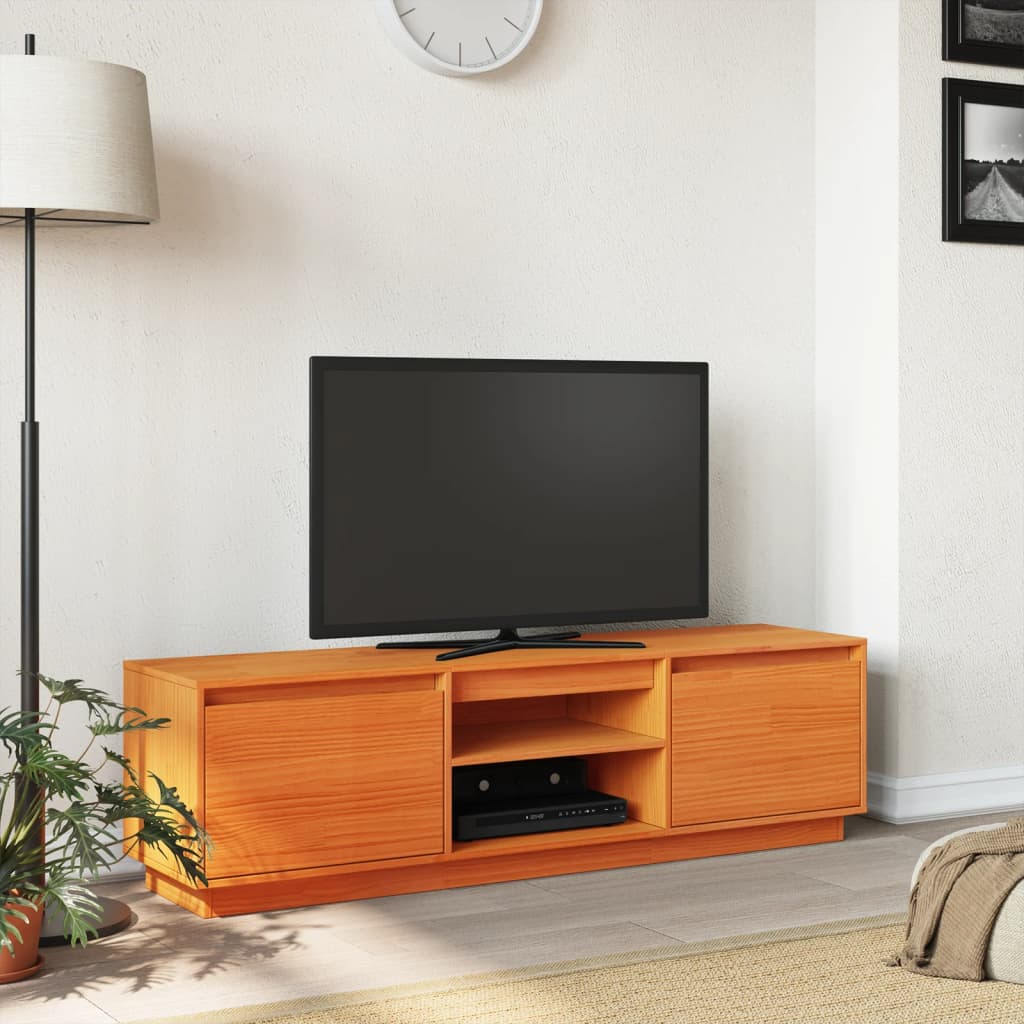 Tv-meubel 140x35x40 cm massief grenenhout wasbruin