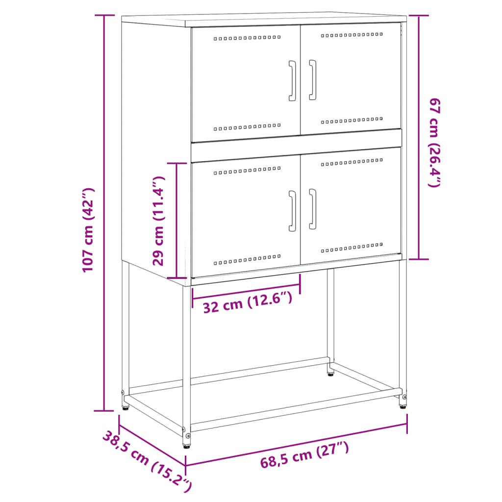 Dressoir 68,5x38,5x107 cm staal mosterdgeel