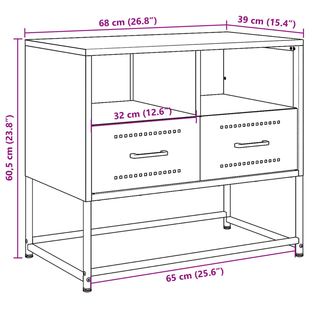 Tv-meubel 68x39x60,5 cm staal antracietkleurig