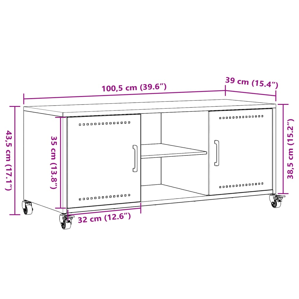 Tv-meubel 100,5x39x43,5 cm staal antracietkleurig