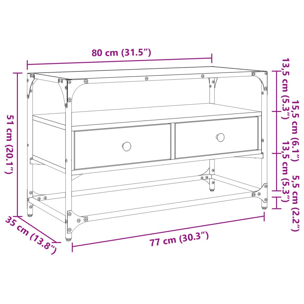 Tv-meubel met glazen blad 80x35x51 cm hout sonoma eikenkleurig