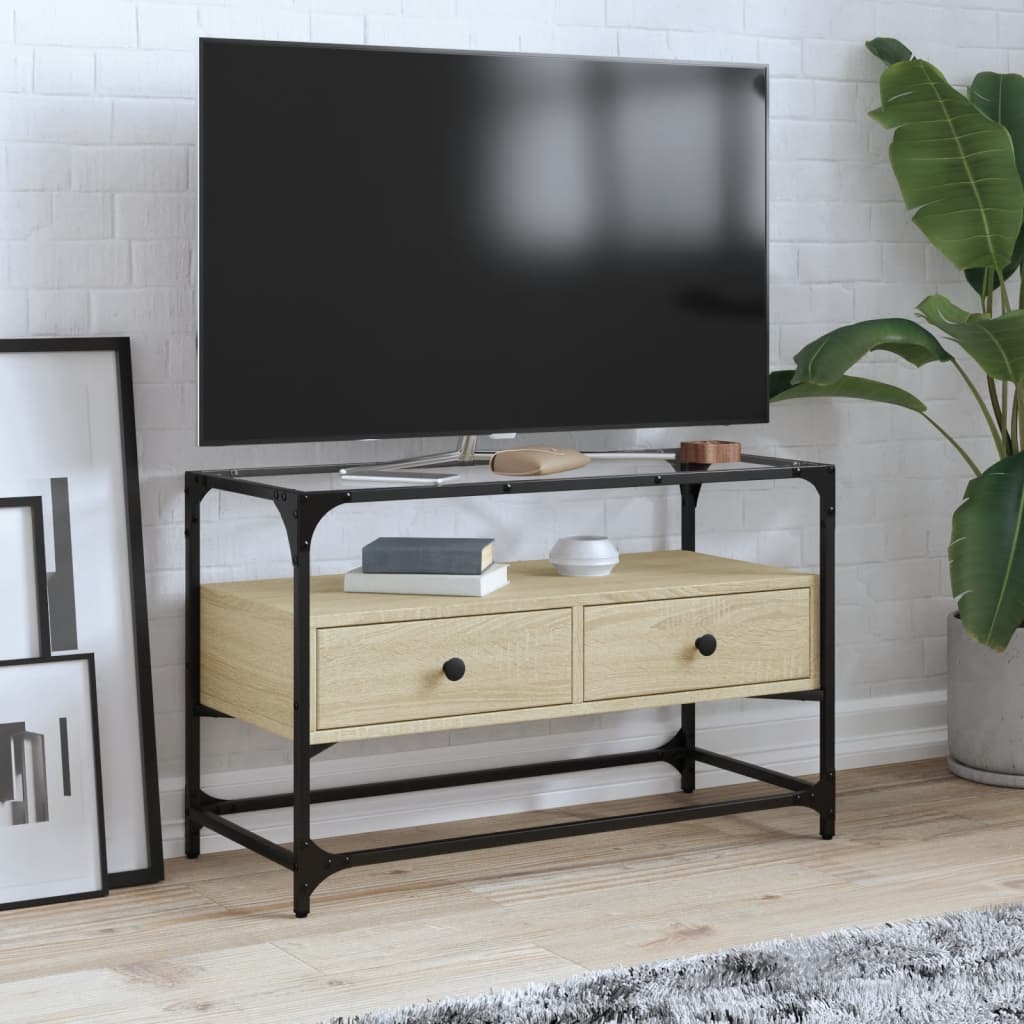 Tv-meubel met glazen blad 80x35x51 cm hout sonoma eikenkleurig