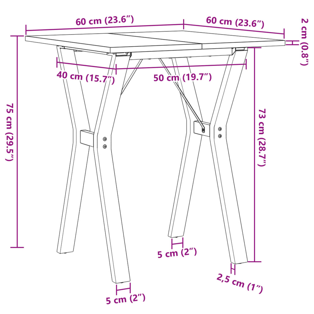 Eettafel Y-frame 60x60x75 cm massief grenenhout en gietijzer