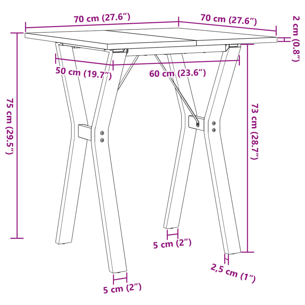 Eettafel Y-frame 70x70x75 cm massief grenenhout en gietijzer