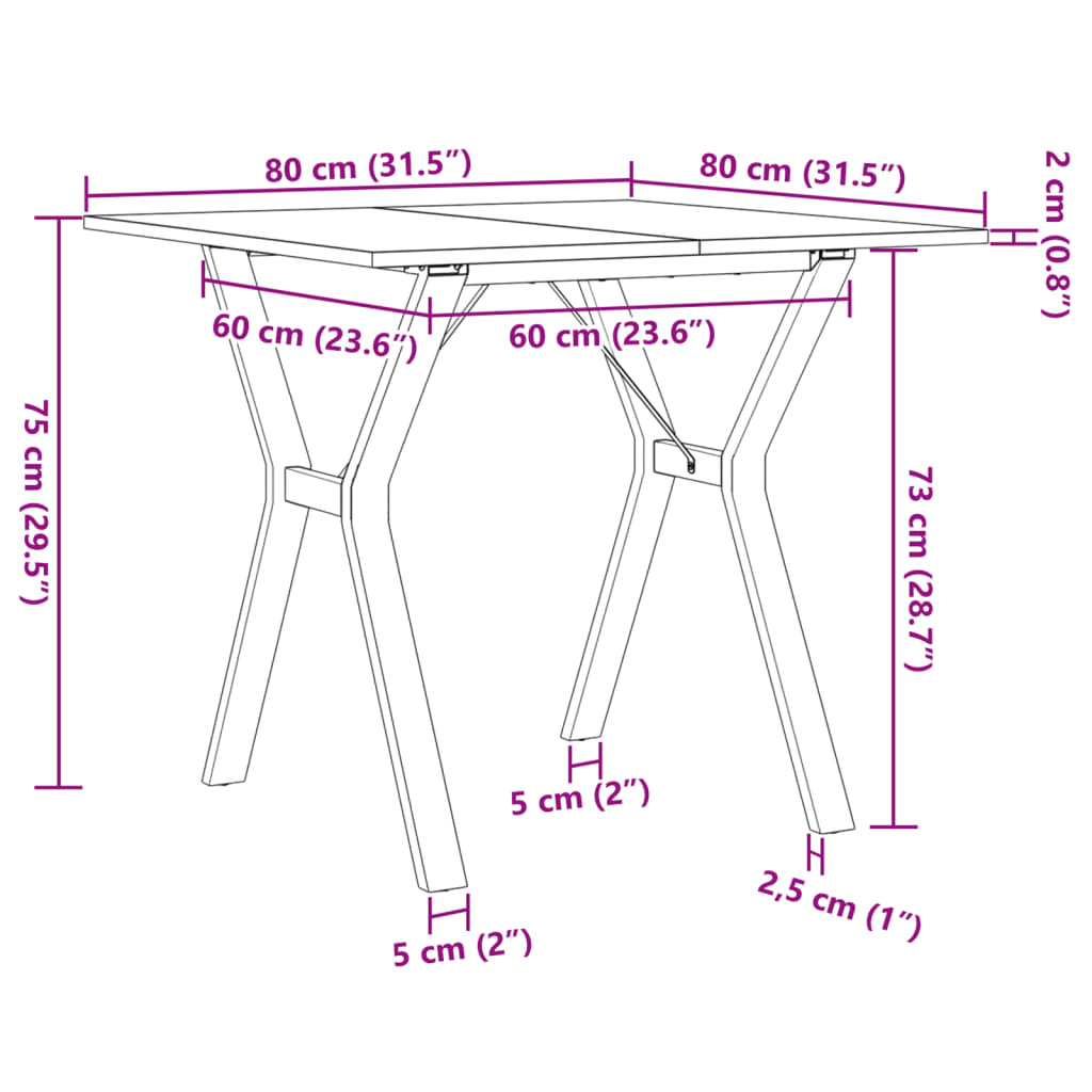 Eettafel Y-frame 80x80x75 cm massief grenenhout en gietijzer