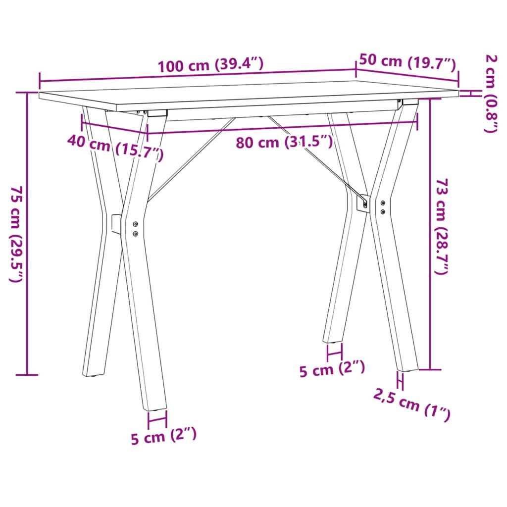 Eettafel Y-frame 100x50x75 cm massief grenenhout en gietijzer