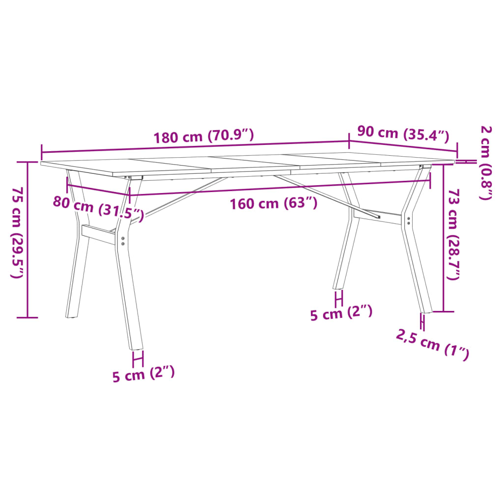 Eettafel Y-frame 180x90x75 cm massief grenenhout en gietijzer