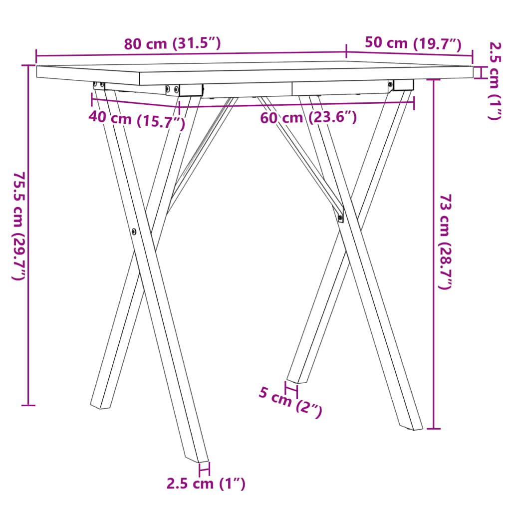 Eettafel X-frame 80x50x75,5 cm massief grenenhout en gietijzer