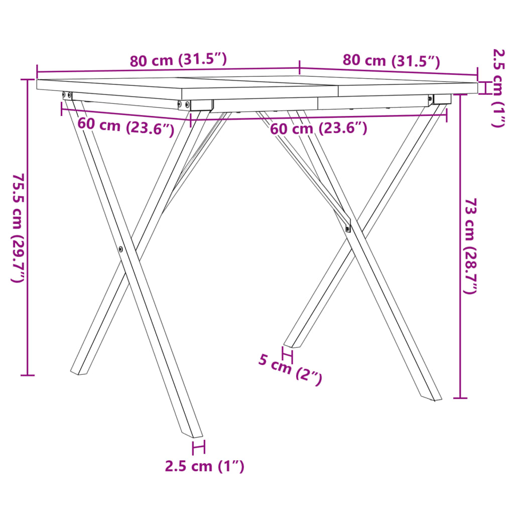 Eettafel X-frame 80x80x75,5 cm massief grenenhout en gietijzer