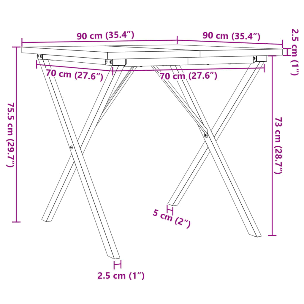 Eettafel X-frame 90x90x75,5 cm massief grenenhout en gietijzer