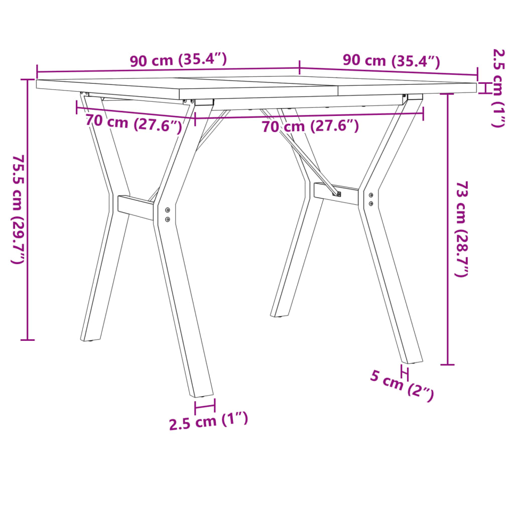 Eettafel Y-frame 90x90x75,5 cm massief grenenhout en gietijzer