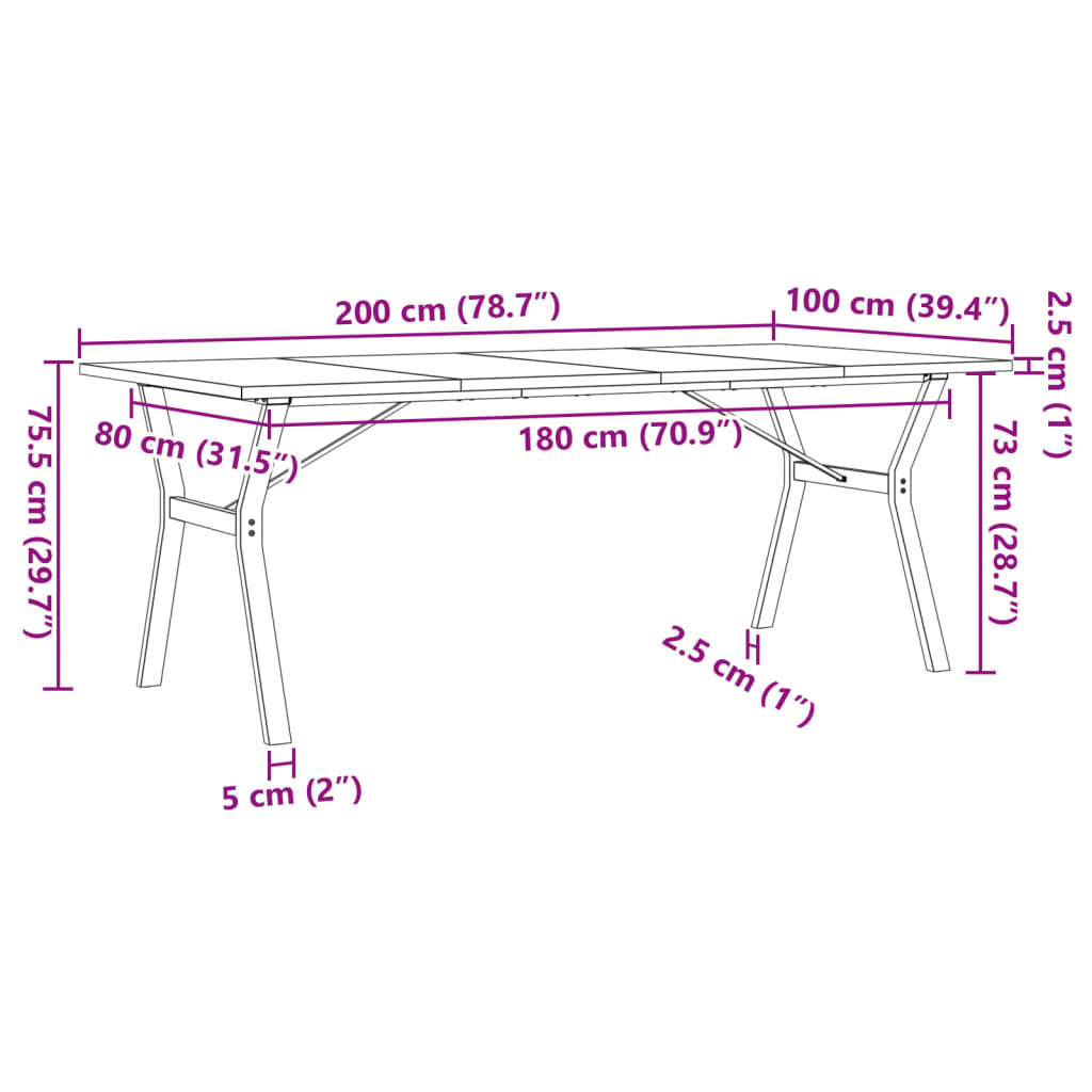 Eettafel Y-frame 200x100x75,5 cm grenenhout en gietijzer