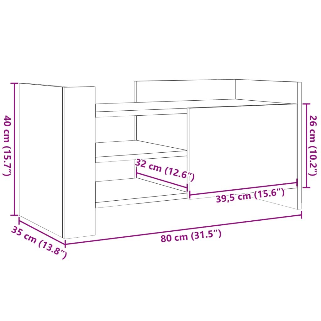 Tv-meubel 80x35x40 cm bewerkt hout sonoma eikenkleurig