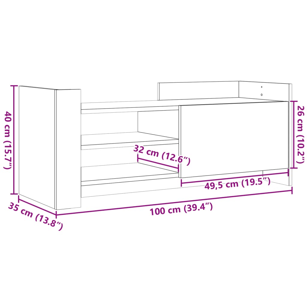 Tv-meubel 100x35x40 cm bewerkt hout bruin eikenkleur