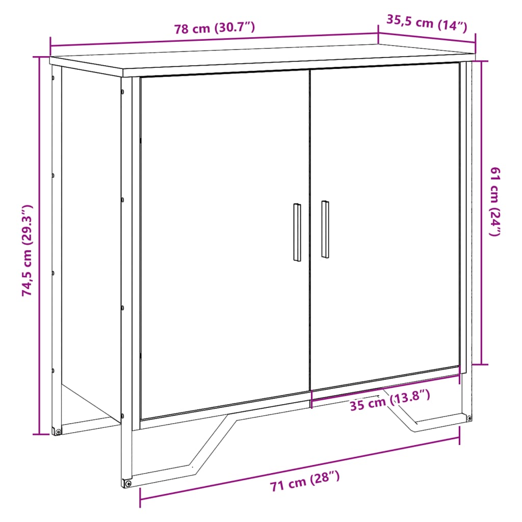 Dressoir 78x35,5x74,5 cm bewerkt hout gerookt eikenkleurig