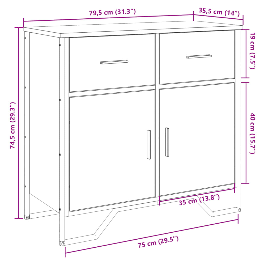 Dressoir 79.5x35,5x74,5 cm bewerkt hout zwart