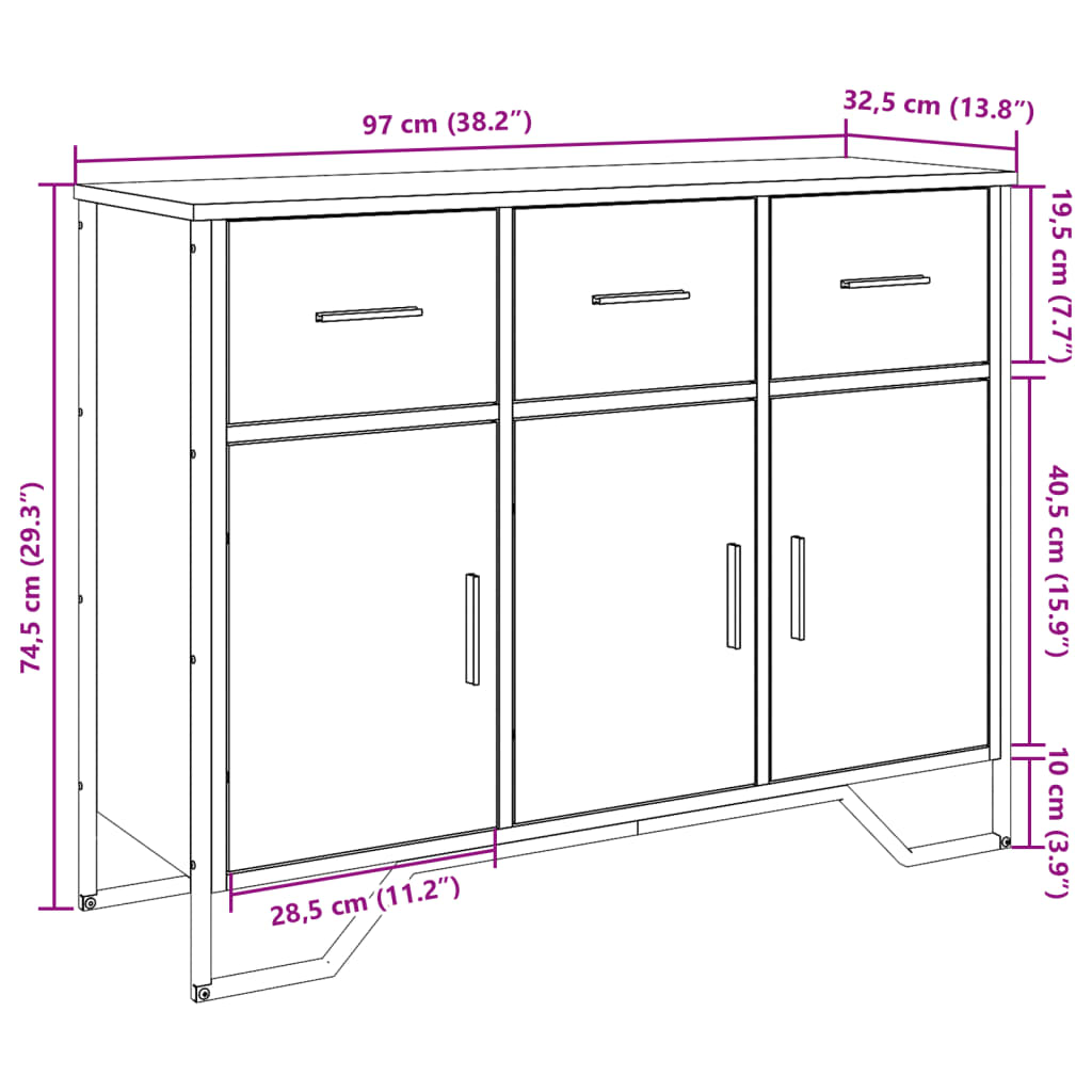 Dressoir 97x32,5x74,5 cm bewerkt hout zwart