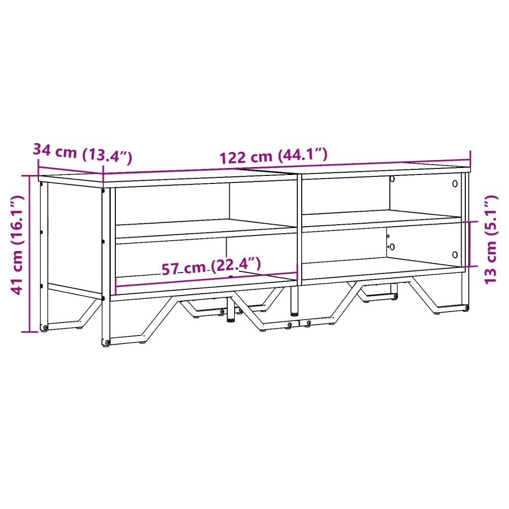 Tv-meubel 122x34x41 cm bewerkt hout grijs sonoma eikenkleurig